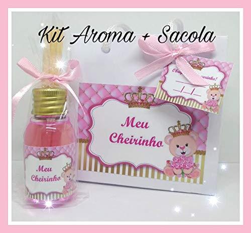 30 kit aromatizador + sacolinha Ursa Princesa lembrancinha de maternidade chá de bebe, inova Baby, rosa, 7 cm rotulo 10cm sacola, pacote de 30