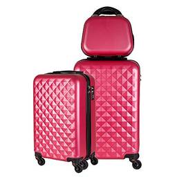 Kit duas malas bordo com frasqueira de mao em ABS - Roncalli Blitz (Pink)