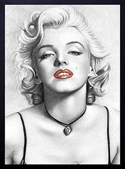Quadro Marilyn Monroe Ilustração Desenho a Lápis Decore Pronto Preto/ Branco 53x73cm