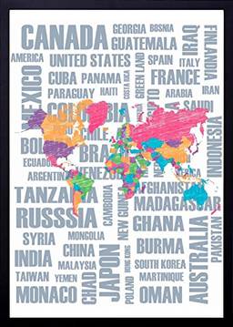 Quadro Ilustração Colorida Mapa Mundo Decore Pronto Multicor 53x63cm