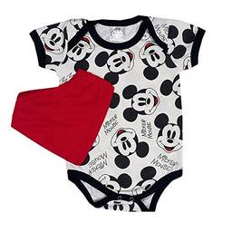 Body Bebê Mickey + Bandana Vermelha Estampado G