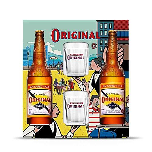 Kit Cerveja ANTARCTICA Original com 2 garrafas de 600ml + 2 Copos