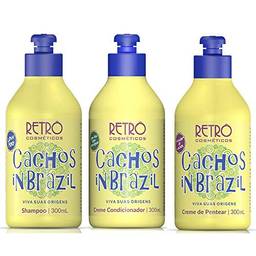 Retrô Cosméticos Cachos in Brazil Kit Shampoo Condicionador Creme Pentear, 300 ml