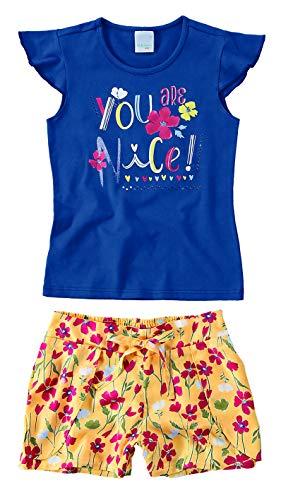 Conjunto Camiseta e Shorts Floral Nice, Malwee Kids, Meninas, Azul, 12
