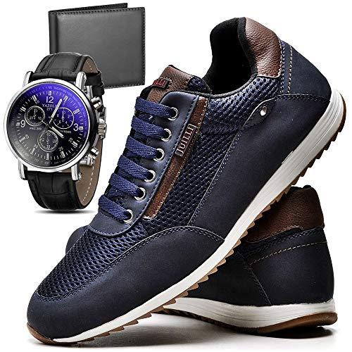 Sapatênis Sapato Casual Com Relógio e Carteira Masculino JUILLI R1100DB Tamanho:40;cor:Azul;gênero:Masculino