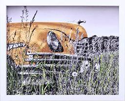 Quadro em Preto e Branco Carro Antigo Laranja Abandonado 54X44cm, Decore Pronto, Preto/ Branco
