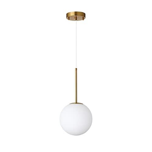 EFINEHOME Luminária pendente de vidro moderna para ilha de cozinha, persiana de bola de 20 cm | 1 globo de luz dourada de meados do século para quarto e sala de jantar (globo branco)
