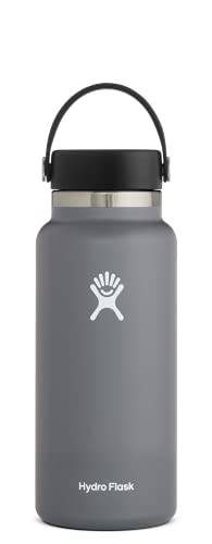 Hydro Flask Garrafa de boca larga flexível – Garrafa de água reutilizável de aço inoxidável – isolada a vácuo, pode ser lavada na lava-louças, livre de BPA, não tóxica