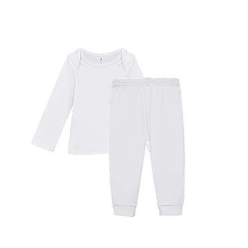 Conjunto Bebê Camiseta Manga Longa e Calça Sem Pé Unissex; basicamente.; Branco RN