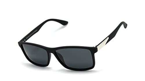 Óculos De Sol Retangular Unissex Lentes Com Proteção Uv-400 Rf-1033 Cor: Preto Fosco