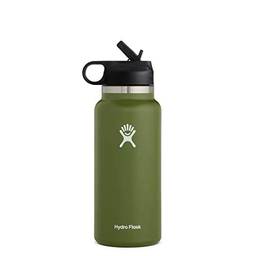Hydro Flask Tampa de canudo de boca larga – Garrafa de água reutilizável de aço inoxidável – isolada a vácuo, pode ser lavada na lava-louças, livre de BPA, não tóxico, oliva, 946 ml