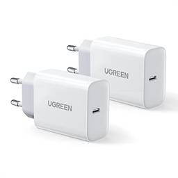 Ugreen 20W USB C Charger 2 Pack, fonte de alimentação USB C PD3.0 2 peças, adaptador de alimentação USB C, compatível com iPhone 12, 12 Pro, 12 Pro Max, SE 2020, Galaxy S21, A51 etc.