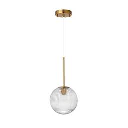 EFINEHOME Lustre de vidro moderno para ilha de cozinha, sombra de bola de 20 cm | 1 luminária de teto com montagem embutida em ouro no meio do século para quarto sala de jantar (listras transparentes)