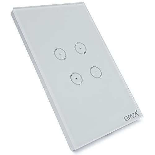 Interruptor de Parede 4x4 com 4 Botões e Wifi+BLE, Branco, EKAZA