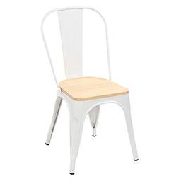 Cadeira Iron Tolix com assento de madeira clara Branco