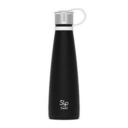 Garrafa de água de aço inoxidável S'ip by S'well - 445 ml - Giz preto - isolamento a vácuo de parede dupla mantém as bebidas frias por 24 horas e quentes por 10 - sem condensação - livre de BPA