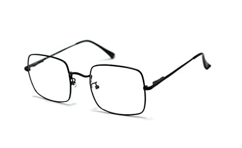Óculos Armação Quadrado Grande Metal Feminino Masculino Com Lentes Sem Grau Ab-6815 Preto