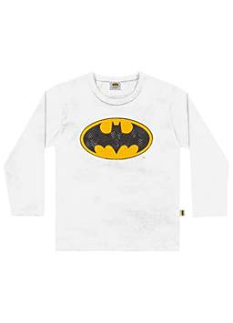 Camiseta Manga Longa em Meia Malha Batman, Meninos, Fakini, Branco, 6 (até 8)