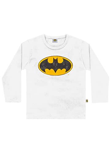 Camiseta Manga Longa em Meia Malha Batman, Meninos, Fakini, Branco, 4 (até 8)