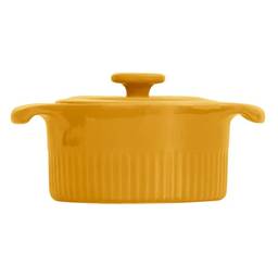 Cocotte com tampa redondo em porcelana, modelo assar ou servir, refratária, Ø 9,5 cm, 200 ml, Germer, Amarelo