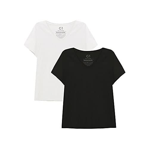 Kit 2 Camisetas basicamente. Lisa, feminino, Preto/Branco, G1