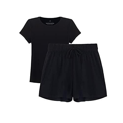 Conjunto Camiseta e Shorts Loungewear Feminino; basicamente.; Preto XGG