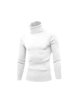 Cacharrel Blusa Tricot Lã Masculina Canelada Gola Alta (Branco, G/GG)