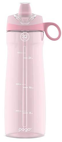 Pogo Garrafa de água de plástico Tritan livre de BPA com canudo macio, 946 ml, cetim rosa