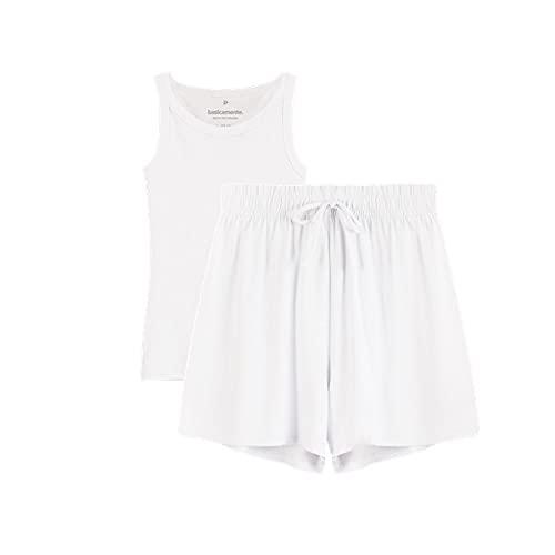Conjunto Regata e Shorts Loungewear Feminino; basicamente.; Branco G
