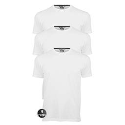 Kit 3 Camisetas Masculinas Básica Lisa Slim Algodão 30.1 Premium Cor:Branco:Branco:Branco;Tamanho:P