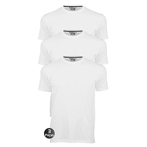 Kit 3 Camisetas Masculinas Básica Lisa Slim Algodão 30.1 Premium Cor:Branco:Branco:Branco;Tamanho:M