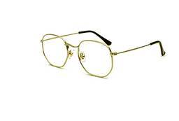 Óculos Armação Metal Hexagonal Feminino Com Lentes Sem Grau Aa-1353 Dourado