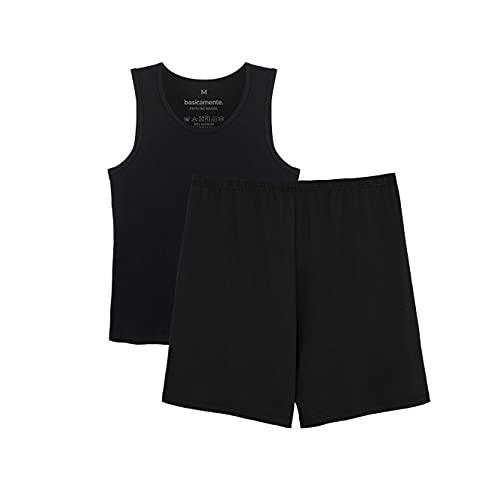 Conjunto Regata e Shorts Loungewear Masculino; basicamente; Preto G