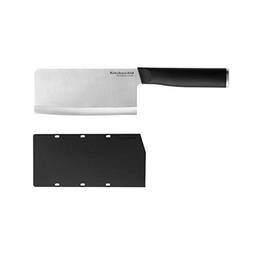 KitchenAid Faca cutelo clássico com capa de lâmina de ajuste personalizado, faca de cozinha afiada, lâmina de aço inoxidável japonesa de alto carbono, cutelo de carne, preto