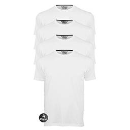 Kit 4 Camisetas Masculinas Básica Lisa Slim Algodão 30.1 Premium Cor:Branco:Branco:Branco:Branco;Tamanho:P