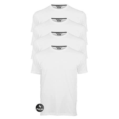 Kit 4 Camisetas Masculinas Básica Lisa Slim Algodão 30.1 Premium Cor:Branco:Branco:Branco:Branco;Tamanho:M