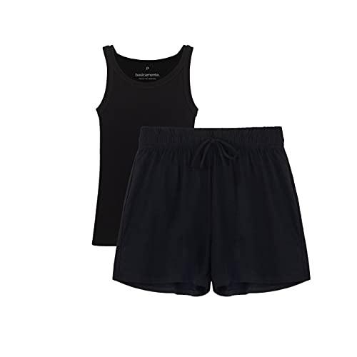 Conjunto Regata e Shorts Loungewear Feminino; basicamente.; Preto XGG