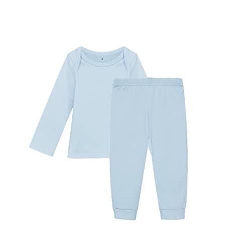 Conjunto Bebê Camiseta Manga Longa e Calça Sem Pé Unissex; basicamente.; Azul Ceu MB