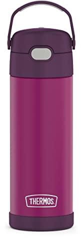 THERMOS Garrafa isolada a vácuo Funtainer de aço inoxidável de 473 ml com tampa de bico largo, vermelha violeta