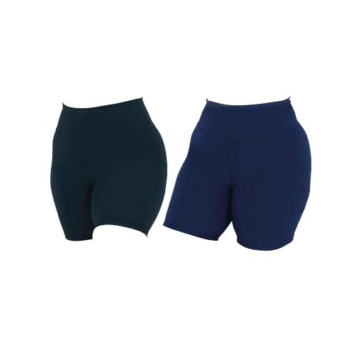 Kit 2 Shorts Plus Size Suplex Poliamida Power Cós Alto (preto - azul G3)