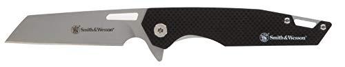 Smith & Wesson Sideburn faca dobrável de alto carbono de 18,4 cm S.S. Ultra Glide com lâmina de 3 polegadas Wharncliffe e alça G10 para uso externo, tático, sobrevivência e EDC, Caixa, Preto, One Size