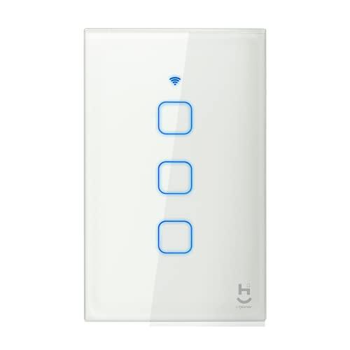 Interruptor Inteligente Wi-Fi para iluminação, 3 botões, Vidro Branco, HIINT3C, Hi By Geonav