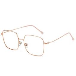 Cyxus Óculos de Luz Azul Feminino/Masculino Bloqueio de UV Oculos Anti Fadiga Ocular Lente Transparente Moldura Quadrado de Moda Quadrado (2-Moldura de ouro rosa 8080)