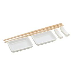 Conjunto Esteira para Sushi com 4 Molheiras Lyor Amadeirado/ Branco