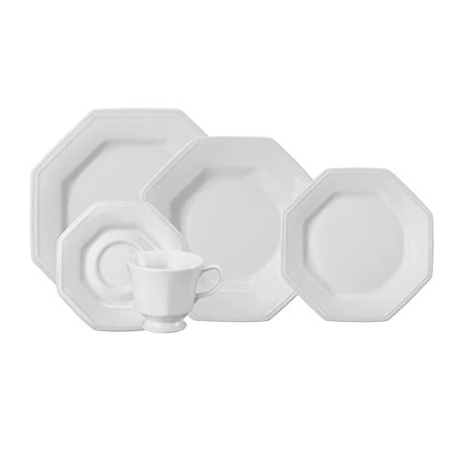 Serviço de Jantar e Chá em Porcelana, 20 Peças, Modelo Octogonal Prisma, Branco, Porcelana Schmidt