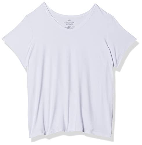 Camiseta Modal Gola V Super Feminina; basicamente; Branco G3