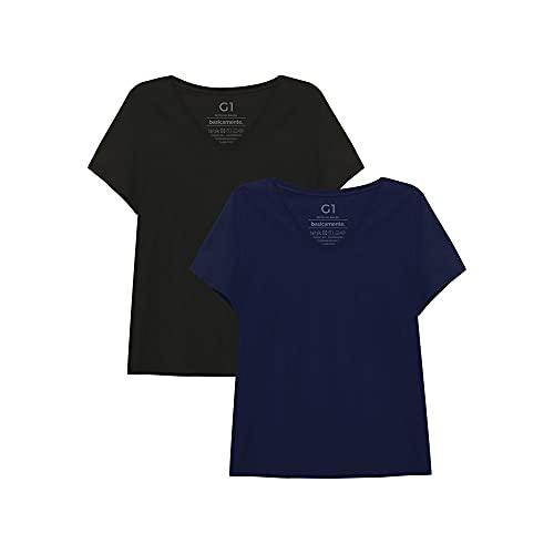 Kit 2 Camisetas basicamente. Lisa, feminino, Marinho/Preto, G1