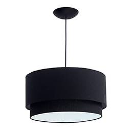 Pendente acappella cúpula duplo 40cm preto lustre luminária tecido 100% algodão lustre cilindrico redondo sala quarto interior iluminação