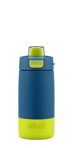 Ello Garrafa de água isolada de aço inoxidável Colby de 355 ml com canudo e porta-copos de silicone embutido (azul-petróleo/verde)