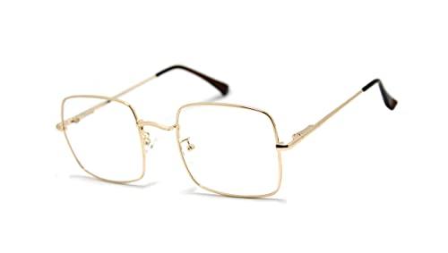 Óculos Armação Quadrado Grande Feminino Masculino Com Lentes Sem Grau Ab-6815 (Dourado)